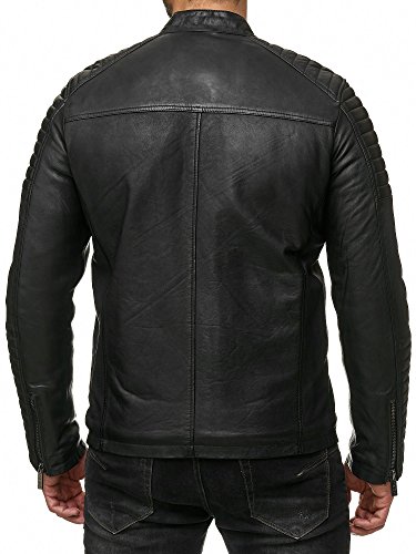 Redbridge Chaqueta de Cuero para Hombre Cuero Genuino Estilo Biker Negro S