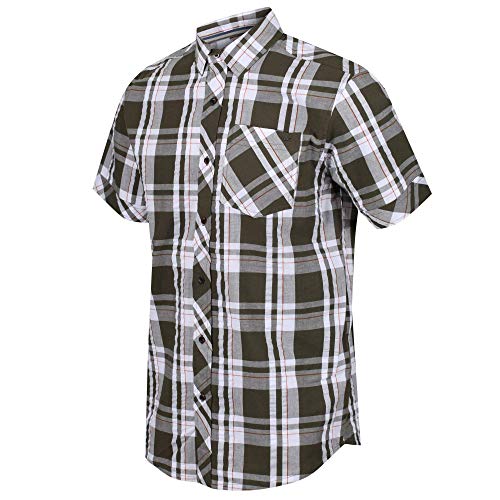 Regatta Deakin III - Camisa de Manga Corta de algodón con Botones para Hombre, Hombre, Camisa, RMS120, Verde grisáceo, S