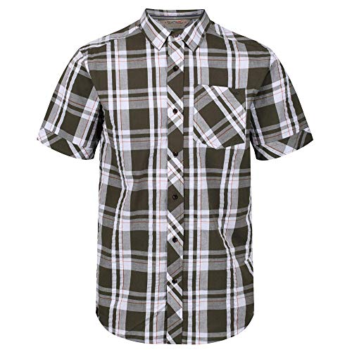 Regatta Deakin III - Camisa de Manga Corta de algodón con Botones para Hombre, Hombre, Camisa, RMS120, Verde grisáceo, S