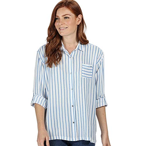 Regatta Meera Coolweave Cotton Denim Look Fabric Turn Up Cuffs with Button Fastening Camisas, Mujer, Negro, 38