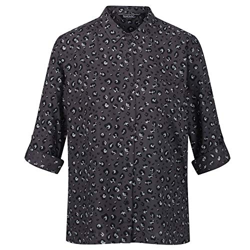 Regatta Meera Coolweave Cotton Denim Look Fabric Turn Up Cuffs with Button Fastening Camisas, Mujer, Negro, 38