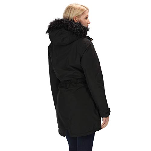 Regatta Serleena - Parka con capucha para mujer, impermeable y térmica, de piel sintética, Mujer, RWP283 80020L, negro, 20 (2XL)