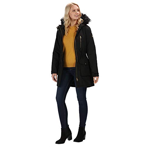 Regatta Serleena - Parka con capucha para mujer, impermeable y térmica, de piel sintética, Mujer, RWP283 80020L, negro, 20 (2XL)