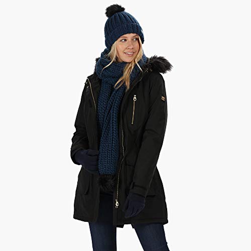 Regatta Serleena - Parka con capucha para mujer, impermeable y térmica, de piel sintética, Mujer, RWP283 80020L, negro, 20 (2XL)
