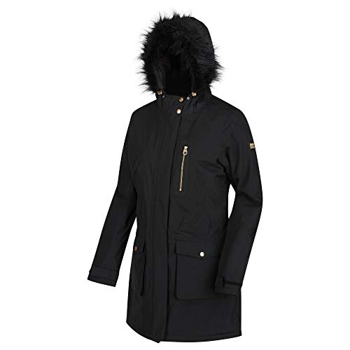 Regatta Serleena - Parka con capucha para mujer, impermeable y térmica, de piel sintética, Mujer, RWP283 80020L, negro, 20 (2XL)