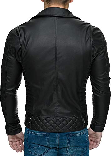 Reichstadt - Chaqueta de estilo motorista para hombre con cinturón extraíble, piel auténtica o sintética Negro – Rs001 Pu – Cremallera plateada. XL
