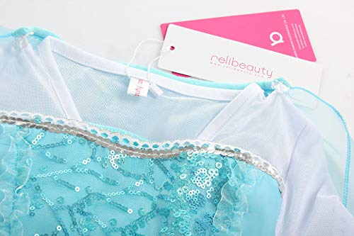 ReliBeauty Disfraz de niña Disfraz de Copo de Nieve de Lentejuelas Plisadas de Manga Larga Frozen Princess Elsa,con accessori (7)
