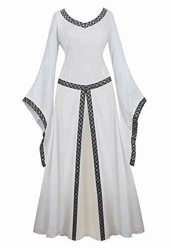 renacentista Vestido Medieval Mujer Vintage Victoriano gotico con Manga Larga de Llamarada Disfraz Princesa Blanco m