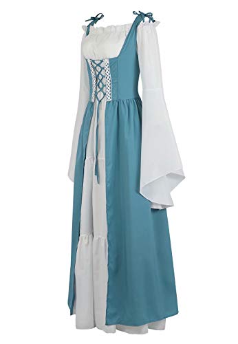 renacentista Vestido Medieval Mujer Vintage Victoriano gotico Manga Larga de Llamarada Disfraz Princesa Azul m