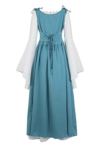 renacentista Vestido Medieval Mujer Vintage Victoriano gotico Manga Larga de Llamarada Disfraz Princesa Azul m