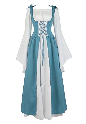 renacentista Vestido Medieval Mujer Vintage Victoriano gotico Manga Larga de Llamarada Disfraz Princesa Azul m