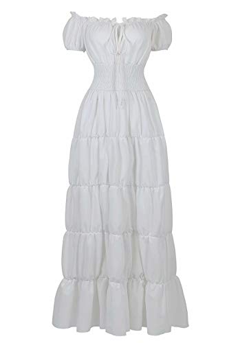 renacentista Vestido Medieval Mujer Vintage Victoriano gotico Manga Larga de Llamarada Disfraz Princesa Blanco s