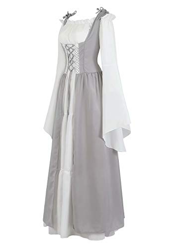 renacentista Vestido Medieval Mujer Vintage Victoriano gotico Manga Larga de Llamarada Disfraz Princesa Gris s
