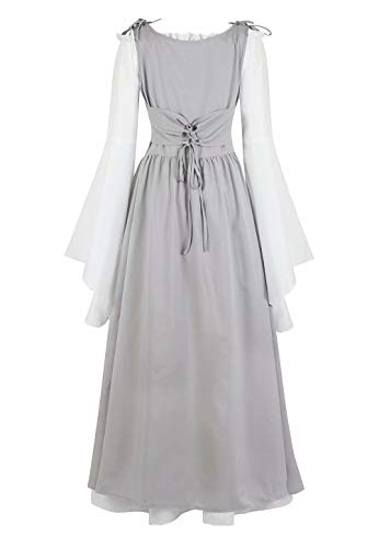renacentista Vestido Medieval Mujer Vintage Victoriano gotico Manga Larga de Llamarada Disfraz Princesa Gris s