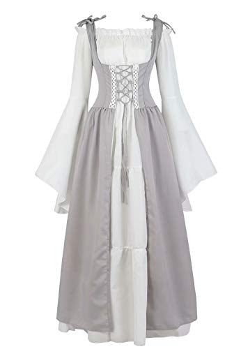 renacentista Vestido Medieval Mujer Vintage Victoriano gotico Manga Larga de Llamarada Disfraz Princesa Gris s