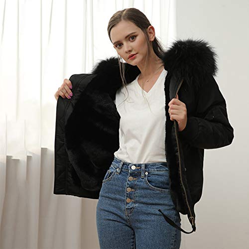 RENJIANFENG Parka Mujer Invierno, con Extraíble Imitación De Pelo De Conejo Rex Cuello De Piel De Mapache Parka Impermeable Mujer, Resistente Al Viento Y Al Agua Chaqueta,Negro,4XL