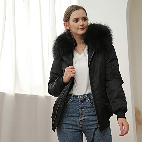 RENJIANFENG Parka Mujer Invierno, con Extraíble Imitación De Pelo De Conejo Rex Cuello De Piel De Mapache Parka Impermeable Mujer, Resistente Al Viento Y Al Agua Chaqueta,Negro,4XL