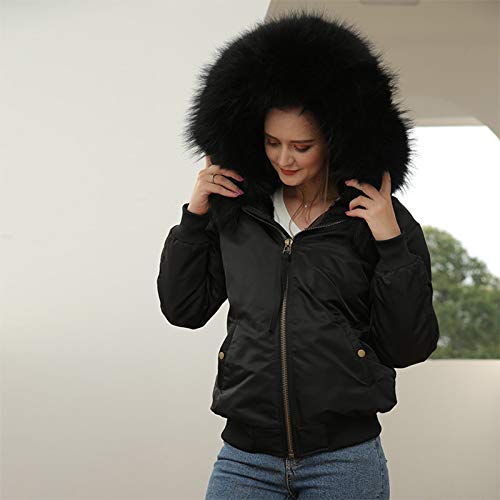 RENJIANFENG Parka Mujer Invierno, con Extraíble Imitación De Pelo De Conejo Rex Cuello De Piel De Mapache Parka Impermeable Mujer, Resistente Al Viento Y Al Agua Chaqueta,Negro,4XL