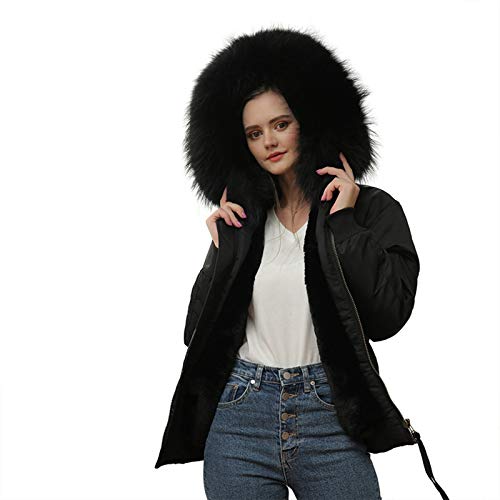 RENJIANFENG Parka Mujer Invierno, con Extraíble Imitación De Pelo De Conejo Rex Cuello De Piel De Mapache Parka Impermeable Mujer, Resistente Al Viento Y Al Agua Chaqueta,Negro,4XL