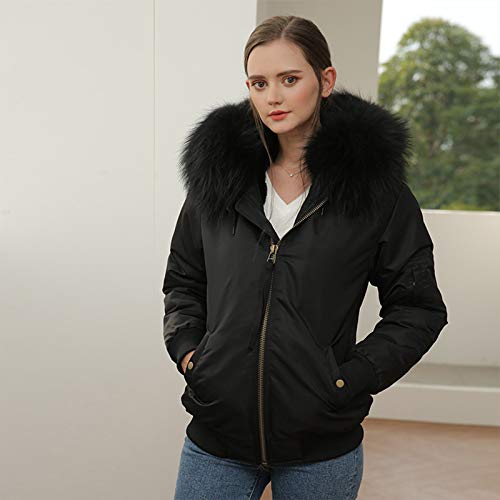 RENJIANFENG Parka Mujer Invierno, con Extraíble Imitación De Pelo De Conejo Rex Cuello De Piel De Mapache Parka Impermeable Mujer, Resistente Al Viento Y Al Agua Chaqueta,Negro,4XL