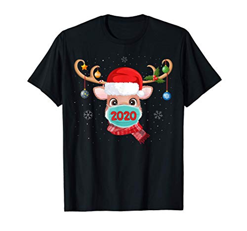 Reno con mascarilla Navidad 2020 Familia Pijamas Navidad Camiseta