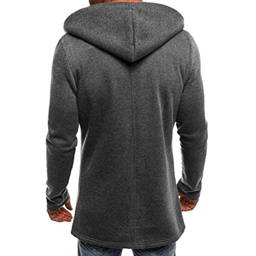 Reooly Abrigo de Trinchera de Color sólido con Capucha para Hombres Chaqueta Larga Cárdigan Manga Larga(Gris Oscuro,XX-Large)