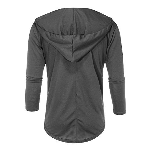 Reooly Abrigo de Trinchera de Color sólido con Capucha para Hombres Chaqueta Larga Cárdigan Manga Larga(Gris Oscuro,XX-Large)