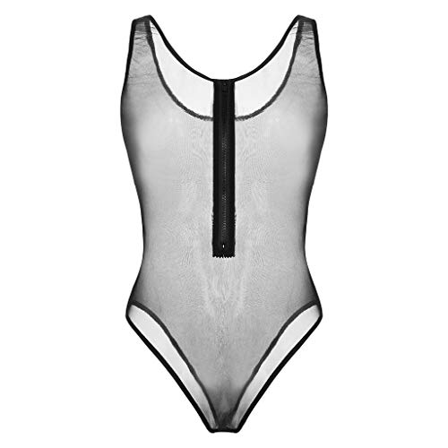 Reooly Malla Negra combinada lencería Sexy Nueva Mujer de Gran tamaño con Cremallera y Gasa cómoda Ropa Interior Sexy Negra