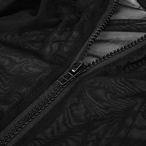 Reooly Malla Negra combinada lencería Sexy Nueva Mujer de Gran tamaño con Cremallera y Gasa cómoda Ropa Interior Sexy Negra