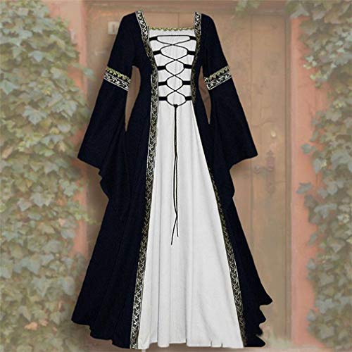 Reooly Moda Mujer Vintage Celta Medieval Longitud del Piso Renacimiento Gótico Cosplay Estilo Vintage Color sólido Manga Acampanada Vestido de Princesa Vestido Largo