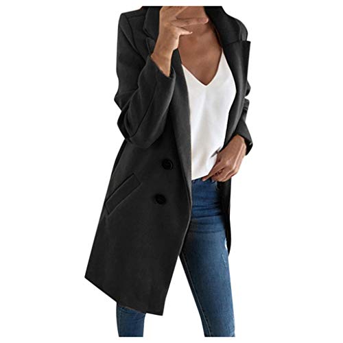 Reooly Mujer Abrigo Largo de Lana Elegante Abrigo Mixto Chaqueta Delgada Mujer Abrigo Largo(Negro,Small)