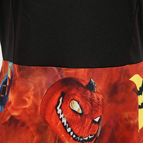 Reooly Nuevo Vestido de Mujer con Estampado de Calabaza de Halloween Vestido de Fiesta Medieval con Cuello Redondo y Cremallera Hepburn
