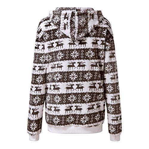 Reooly Sra. Christmas Sudadera con Capucha Abrigo Invierno Cálido Chaqueta de Bolsillo con Cremallera de Lana(Café,XX-Large)