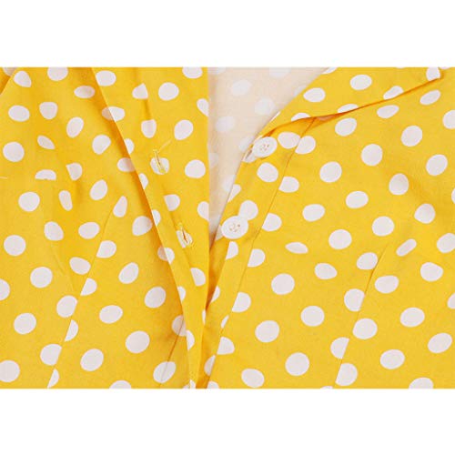 ReooLy Vestido de Mujer de Manga Larga, Retro A-Line Vestido de Noche de Fiesta de cóctel con botón de Solapa oscilante Delgado（Amarillo，XXXXL）