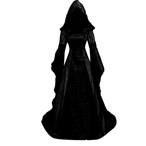 Reooly Vestido de túnica con Capucha de época Medieval de Mujer Tamaño Grande Manga Larga Palabra de Longitud Cosplay Maxi Vestidos Vestido de Fiesta Vestido de Noche