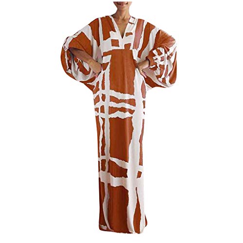 ReooLy Vestido Largo Suelto con Manga de murciélago japonés de Talla Grande para Mujer（Caqui，XXXL）