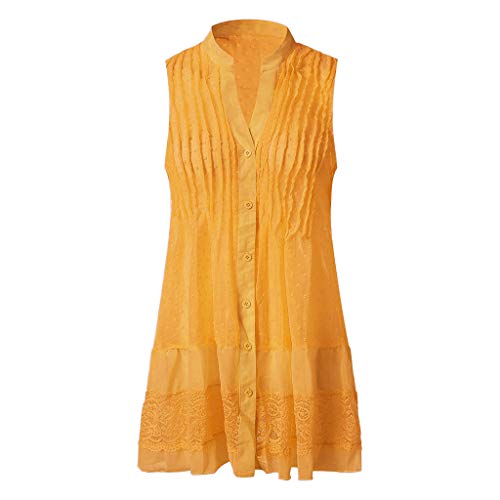 ReooLy Vestido sin Mangas con Cuello en V de Verano para Mujer（E-Amarillo，XXXL）