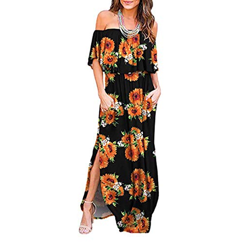 ReooLy Vestido sin Mangas de Encaje con Bolsillo para Mujer （Negro，L）