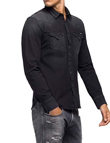 REPLAY M4001 .000.41b 337 Camisa Vaquera, Negro (Black 98), X-Small para Hombre