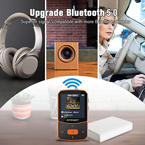 Reproductor MP3 Bluetooth 5.0 - MP3 Bluetooth Running, Sonido de Gama Alta, Radio FM, Grabación de Voz, E-Book, Podómetro, Pantalla de Color de 1.5 Pulgadas, Soporte hasta 128GB Tarjeta