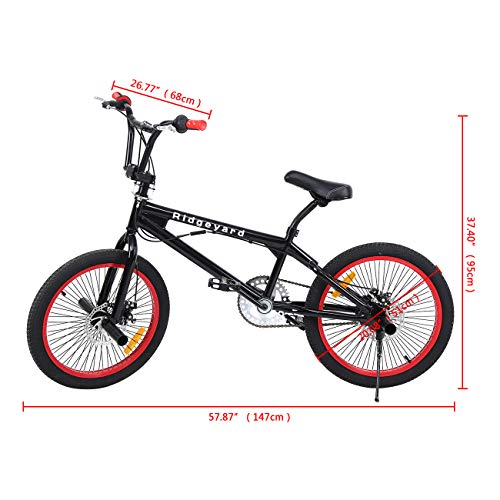 Ridgeyard Bicicleta BMX Free-style 20 pulgadas Rotor 360 ° bmx bikes (Negro + Rojo)