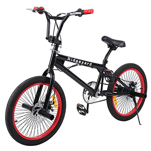 Ridgeyard Bicicleta BMX Free-style 20 pulgadas Rotor 360 ° bmx bikes (Negro + Rojo)