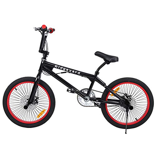 Ridgeyard Bicicleta BMX Free-style 20 pulgadas Rotor 360 ° bmx bikes (Negro + Rojo)
