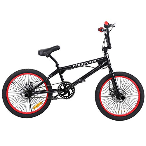 Ridgeyard Bicicleta BMX Free-style 20 pulgadas Rotor 360 ° bmx bikes (Negro + Rojo)