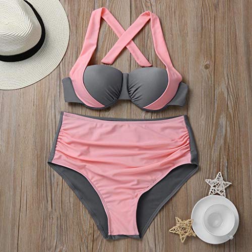 riou Bikinis Mujer 2019 Push Up Trajes de Baño Sexy Bikini con Cintura Alta Acolchado Cosiendo Color Dividido BañAdores Conjunto de Bikini con Relleno Mujeres Playa Beachwear