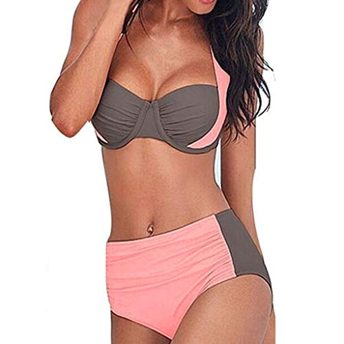 riou Bikinis Mujer 2019 Push Up Trajes de Baño Sexy Bikini con Cintura Alta Acolchado Cosiendo Color Dividido BañAdores Conjunto de Bikini con Relleno Mujeres Playa Beachwear