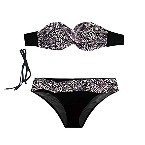 riou Bikinis Mujer 2019 Push Up Trajes de Baño Sexy Bikini con Cintura Alta Acolchado Cosiendo Color Dividido BañAdores Conjunto de Bikini con Relleno Mujeres Playa Beachwear (Gris, L)