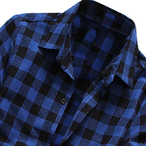 riou Camisa de Manga Corta para Hombre Cuello En V Camisetas Botón En Slim para Camisas Ocio Solapa Casual a Cuadros de Primavera y otoño para Hombres Blusa Tops T-Shirt