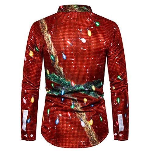 riou Camiseta de Manga Larga para Hombre Moda Casual Falso Dos Piezas de Camisa con Estampado 3D Navideño Blusa Superior Ocio T-Shirt tee