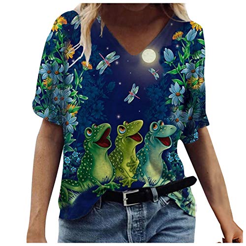 riou Camiseta de Mujer Escote en V Shirt 2021 Impresión de La Vendimia Casual Tallas Grandes Camiseta Blusas Tops Baratas Blusas Camisa Basica